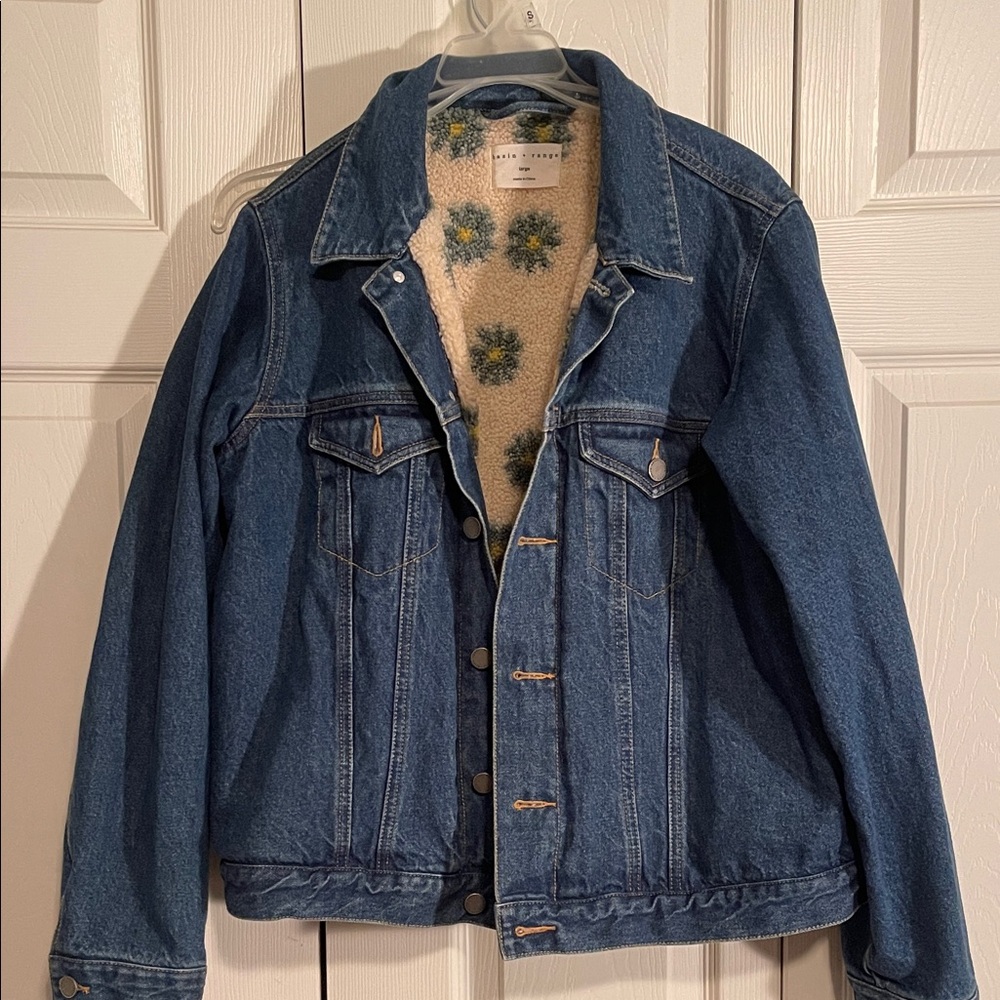 Blue Denim Jacket with Floral Sherpa Lining